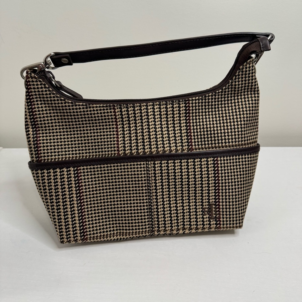 Lauren Ralph Lauren Houndstooth Shoulder Bag Brown Tan‎